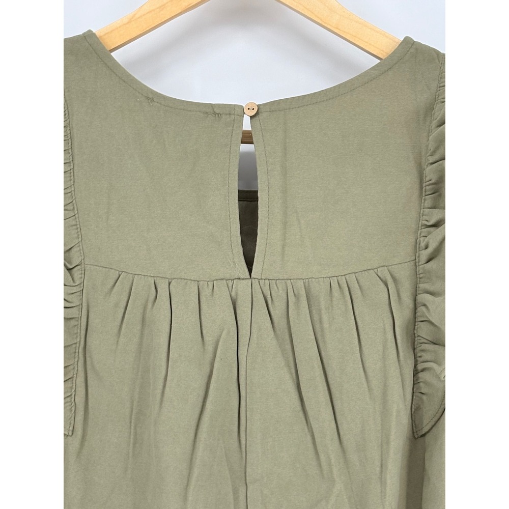 Very J New In Ruffle Smocked Blouse Womens Large Olive Green Long Sleeve Boho - Picture 8 of 14
